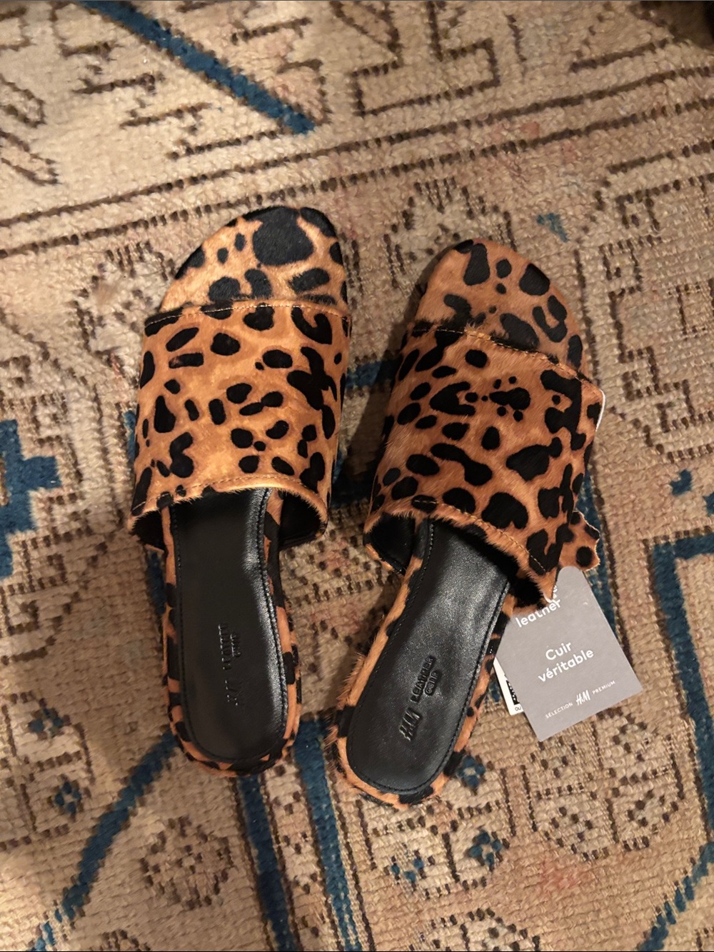H&M Leopard Print Slide Mules in Tan and Black -38